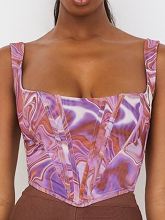 House of CB Tops - House of CB Ninetta Purple Swirl Print Mesh Corset Sz M